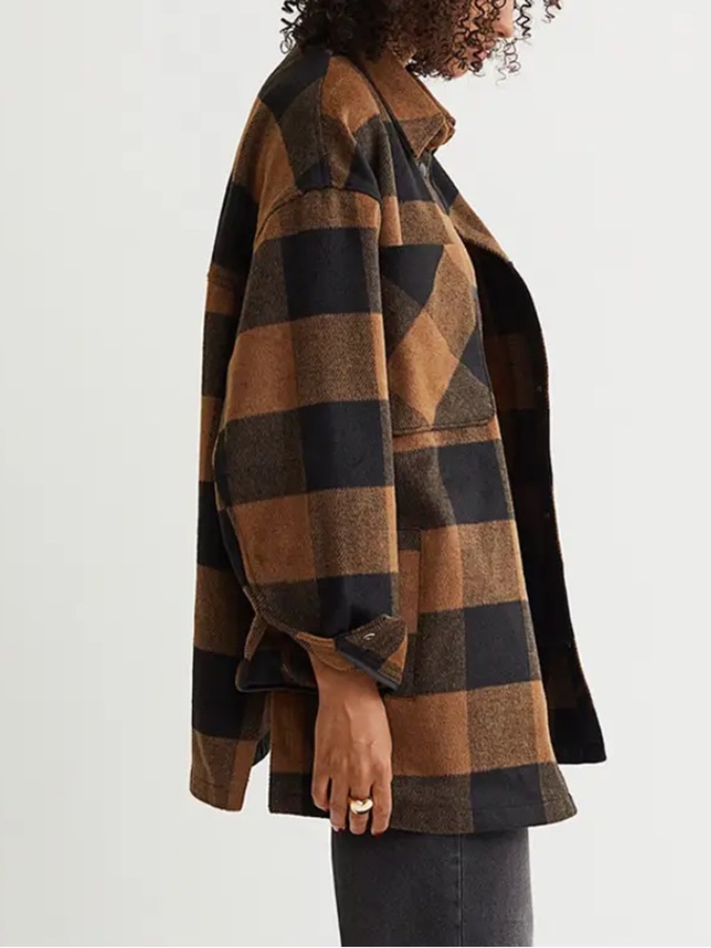 H&M / Oversized Buffalo Plaid Shacket Jacket / Brown Black - Picture 5 of 16